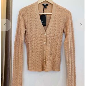 PAIGE pointelle Cable-Knit V-Neck Button Cardigan, Size S